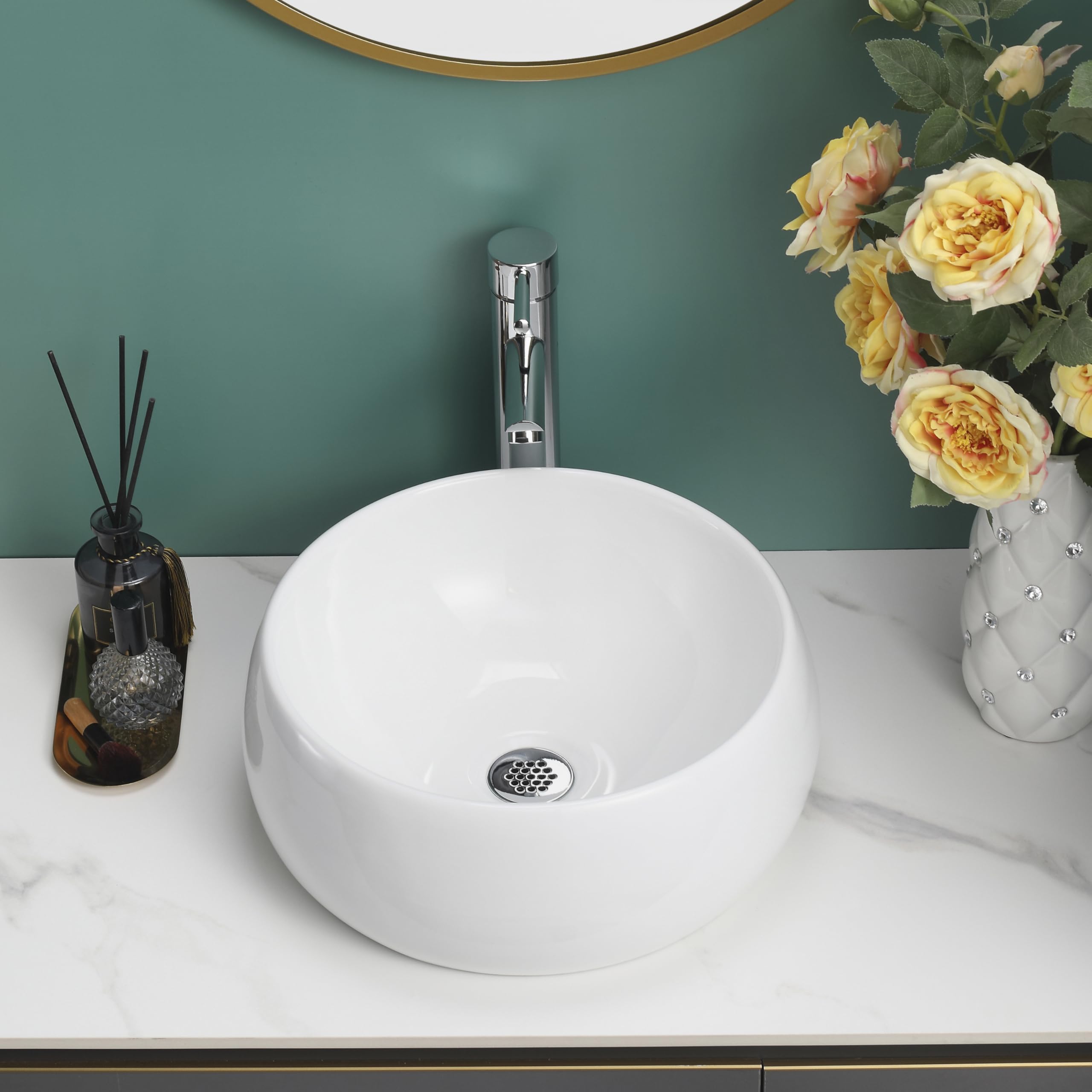 Home Supplies Ceramic Cloakroom Basin Hand Washing Sink, Modern Design Gloss White Countertop Basin Cloakroom Sink for Bathroom Lavatory, Vanity Cabinet (170x360x360mm(HxWxD))