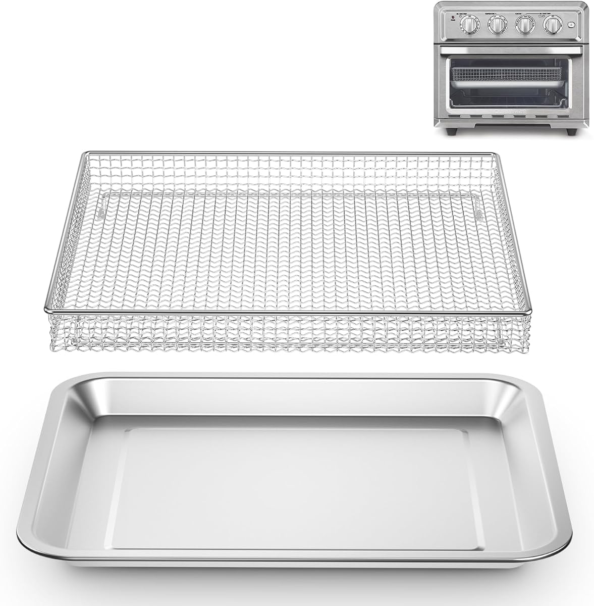 Stainless Steel Air Fryer Basket and Tray,Compatible with Cuisinart Airfryer TOA-060 and TOA-065 | 12.4"x11" Basket and Tray Baking Sheet Pan Accessories Parts,NonStick/Dishwasher Safe