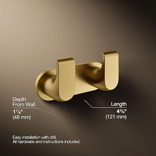 Miniatura 3 de Kohler K97500-2MB Avid - Gancho doble para bata, latón cepillado vibrante
