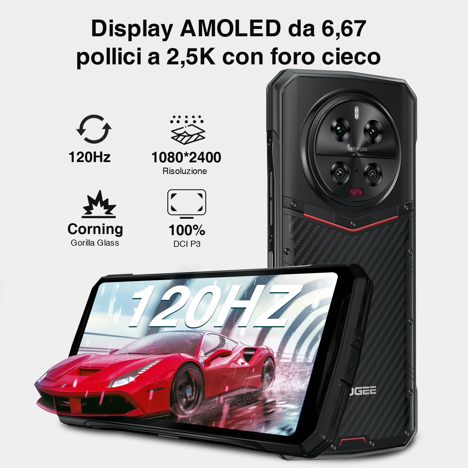 DOOGEE DK10 5G Rugged Smartphone (2024) 32GB+512GB /2TB, Dimensity 8020, 5150mAh 120W Rapida Ricarica, 6.67" AMOLED 120Hz, Telefono Indistruttibile, 50MP+64MP+16MP, IP68/69K/Dual SIM/NFC/OTG/GPS Nero