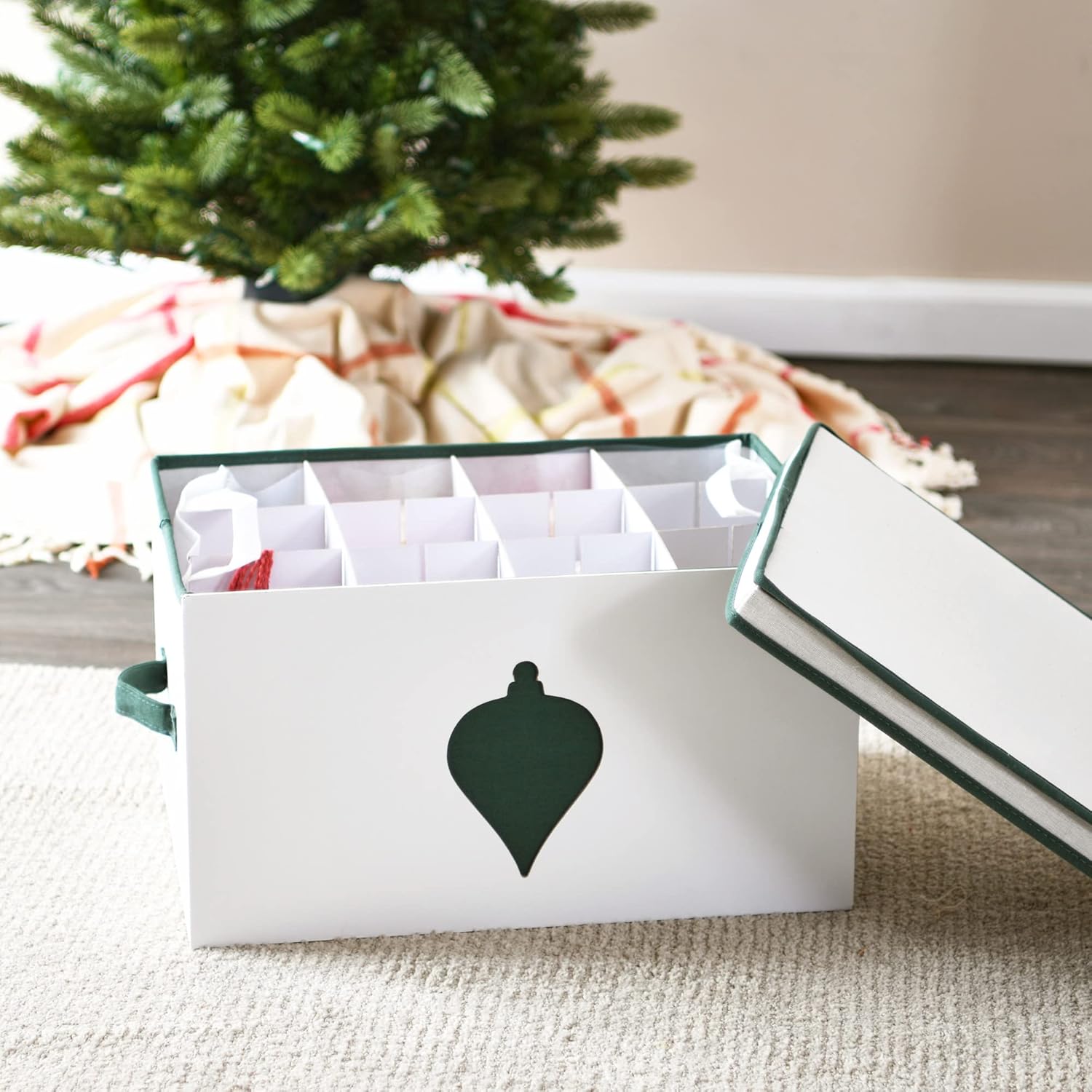 Household Essentials Ornament Storage Chest with 24 Pockets, Green