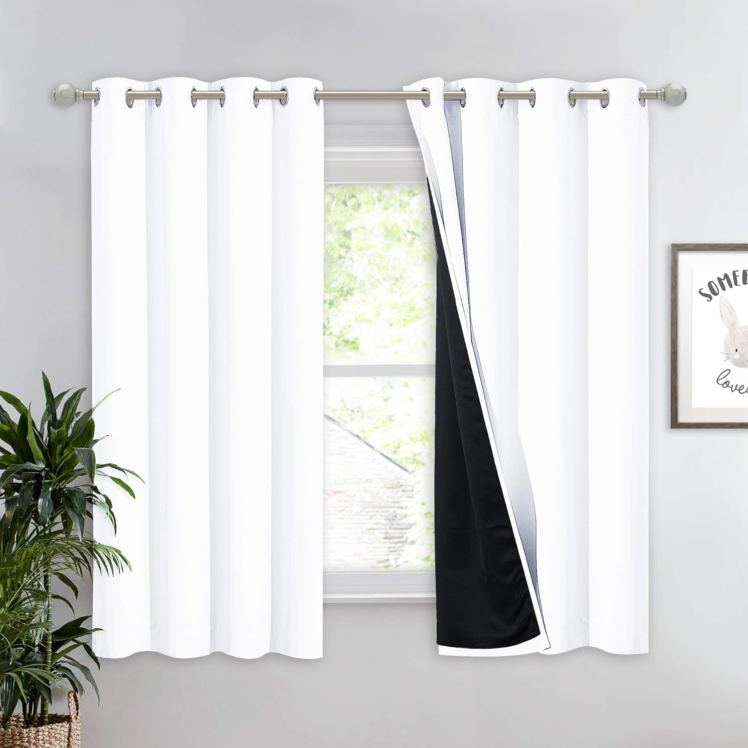NICETOWN White 100% Blackout Lined Curtain, 2 Thick Layers Completely Blackout Window Treatment Thermal Insulated Drape for Kitchen/Bedroom (1 PC, 52 inches Width x 63 inches Length Each Panel) Pure White 52"W x 63"L (Pack of 1)