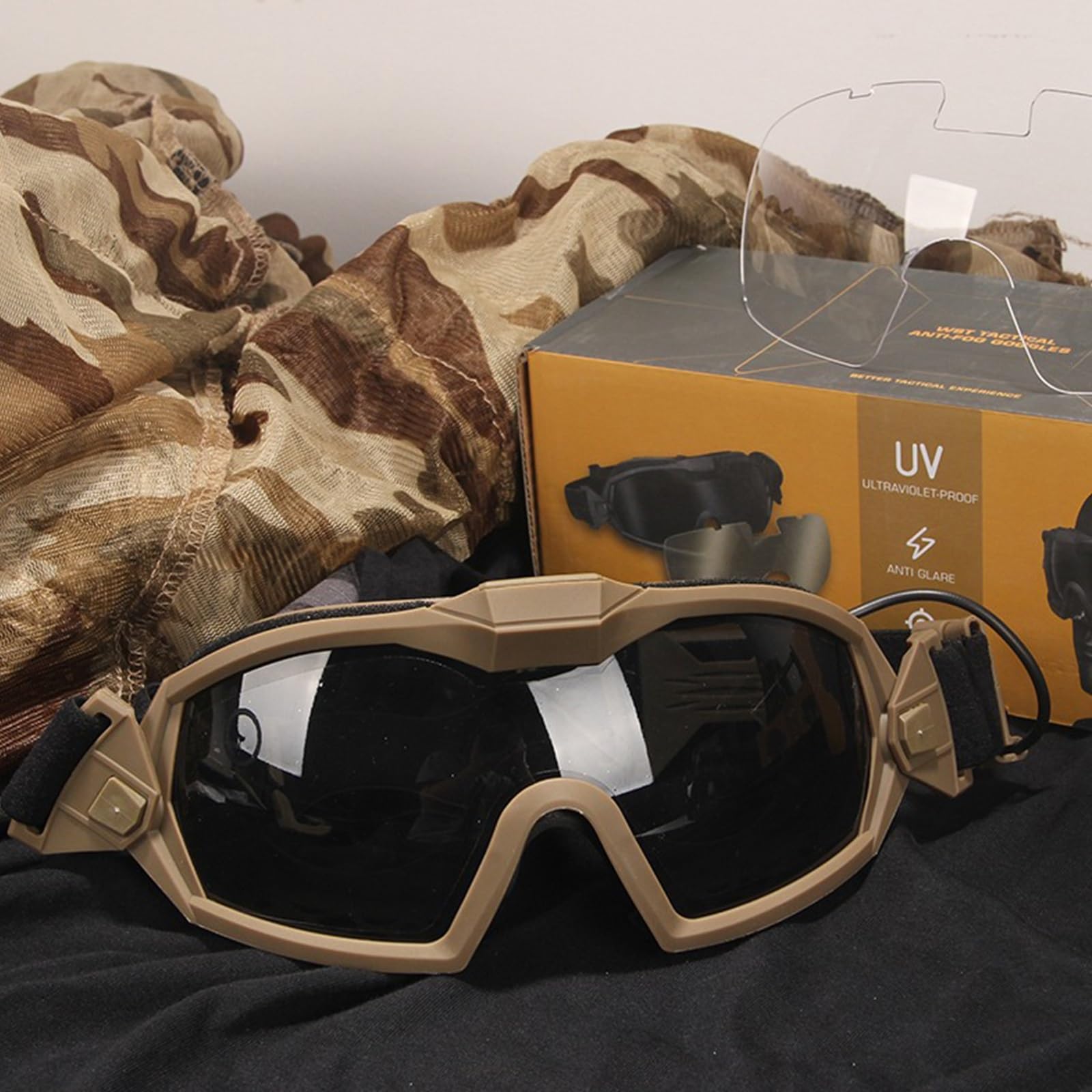 Occhiali Tattici Antiappannamento, Occhiali di Sicurezza HD con Ventola Ventilata Antiappannamento Attiva, Antiurto, Anti-ultravioletti, per Giochi di Tiro Tattici CS Airsoft Paintball