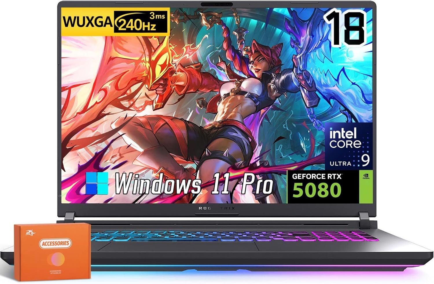 ASUS ROG Strix G18 Gaming Laptop 2025, 18″ Nebula 240Hz 3ms 2.5K Display, NVIDIA RTX 5080 16GB GDDR7, Intel Ultra 9 275HX(Up to 5.4GHz), 32 GB DDR5, 2 TB SSD, Wi-Fi 7, Windows 11 Pro, Accessory Kit
