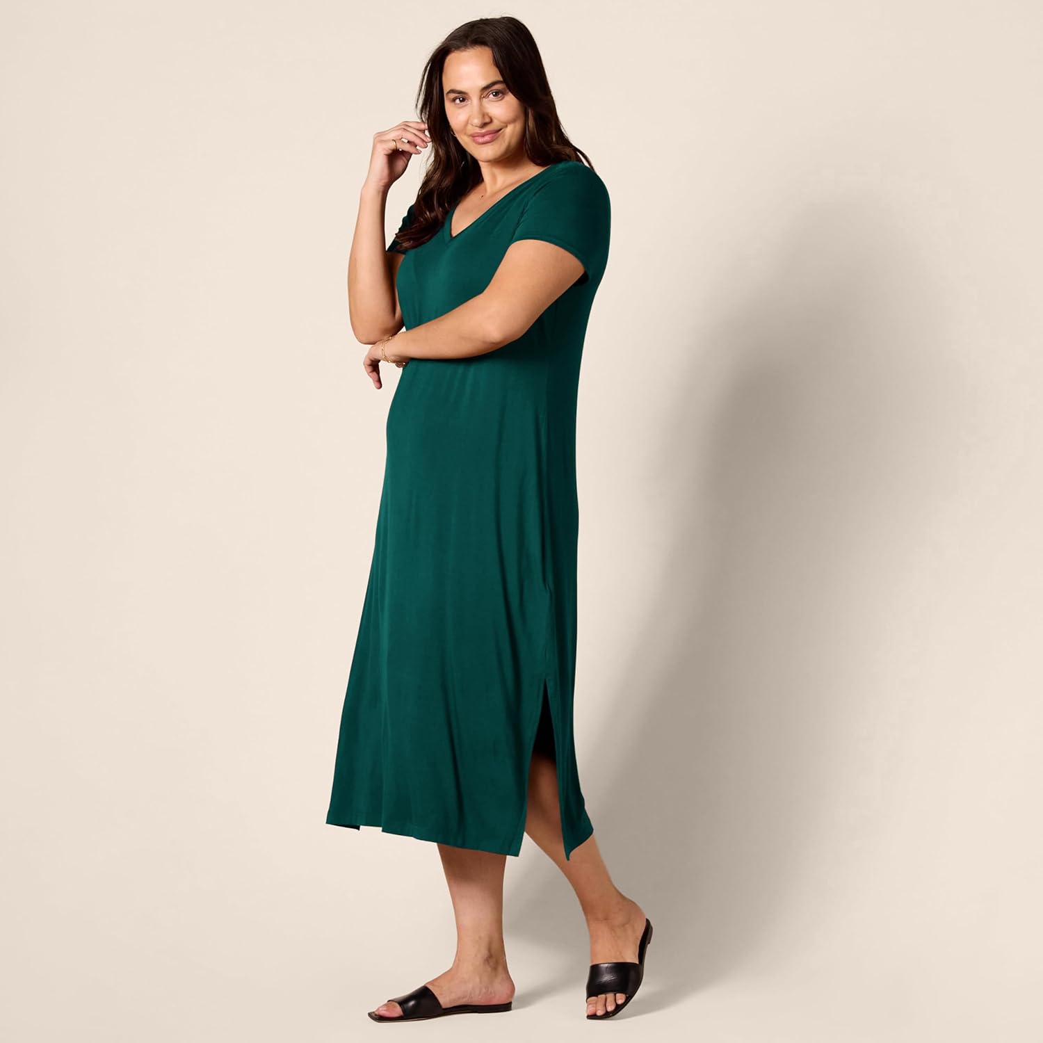 Amazon Essentials Women's Jersey V-Neck Short Sleeve Midi Length Dress - Image 7