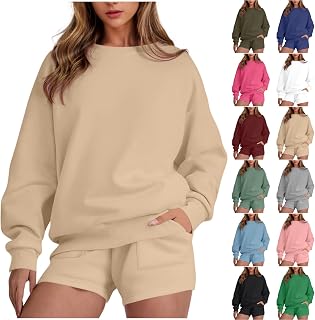 Two Piece Sets for Women Baggy Shorts Oversized Pullover Crew Neck Sweatshirts Lounge Sweatsuits 2 Piece Outfit