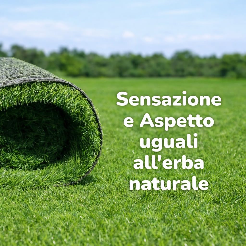 Erba Sintetica da Esterno - GALEONE | Filamenti 45 mm | Dimensioni Personalizzabili | Prato Finto Realistico, Drenante e Resistente UV | Morbido al Tatto - Effetto Naturale - Uniforme Professionale