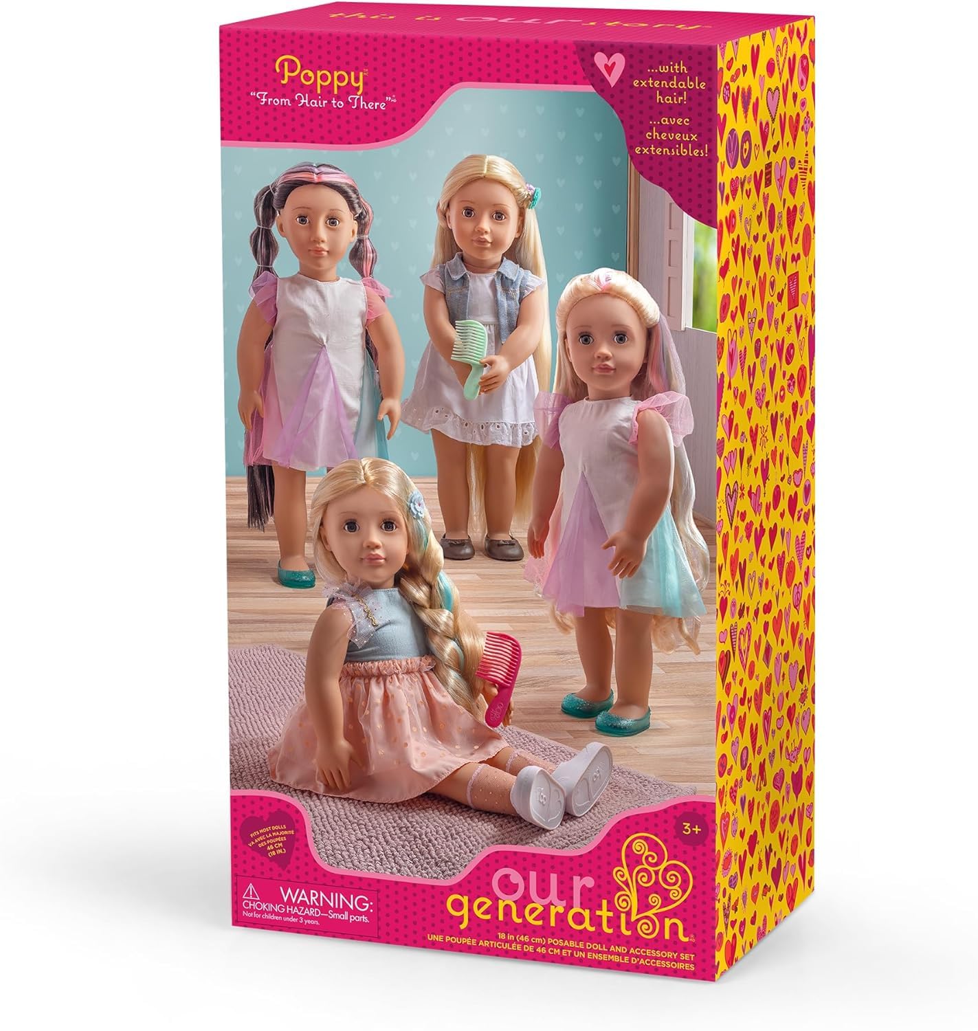 Our Generation - Muñeca de crecimiento de cabello de 18 pulgadas, ojos marrones realistas y cabello rubio ultra largo, trenzas extensibles y accesorios de peinado - Juego de simulación - Amapola desde