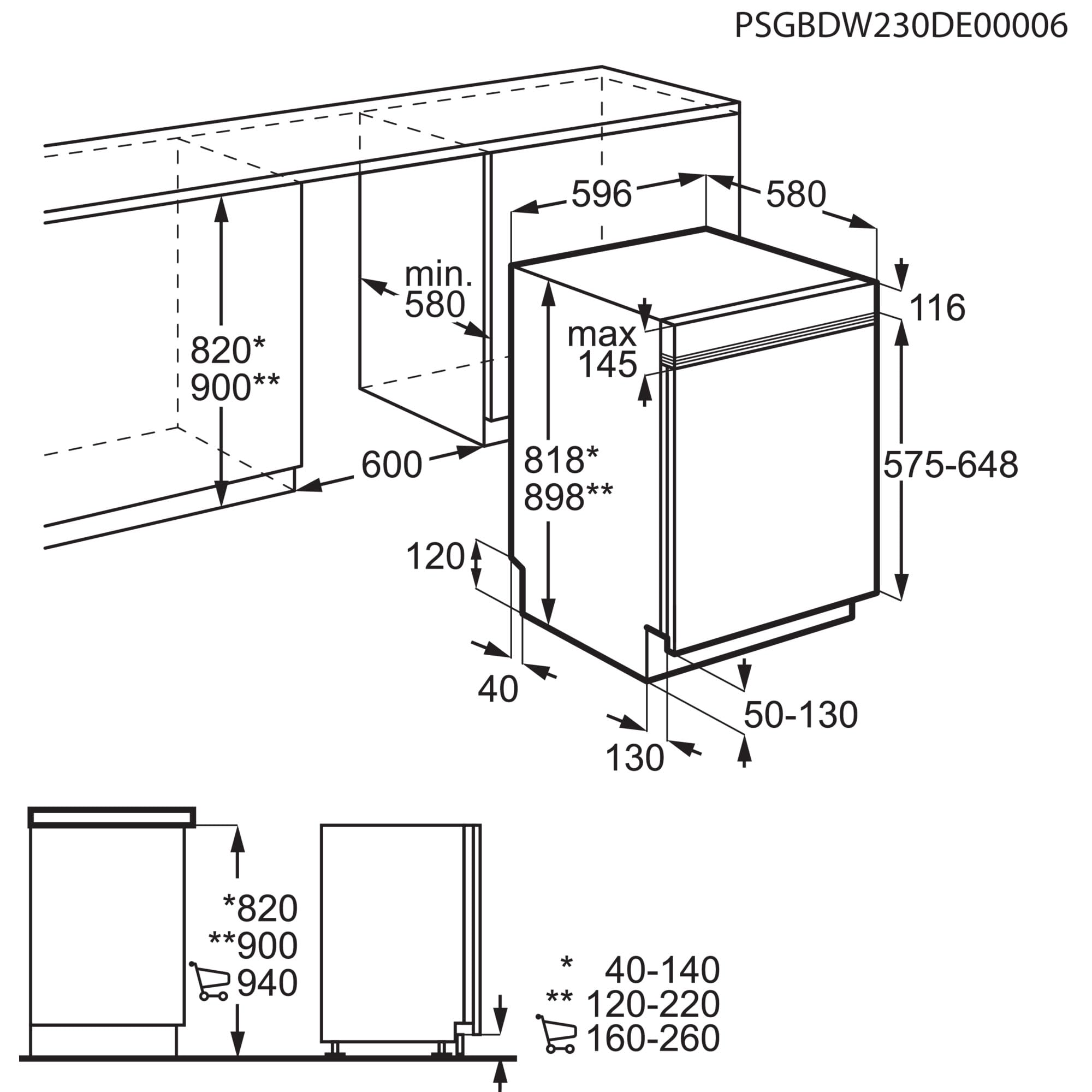 AEG Teilintegrierter Geschirrspüler 60 cm Serie 5000, AirDry, Energieklasse B, 44 dB, Wasserstopp, 14 MG, FES7572APM