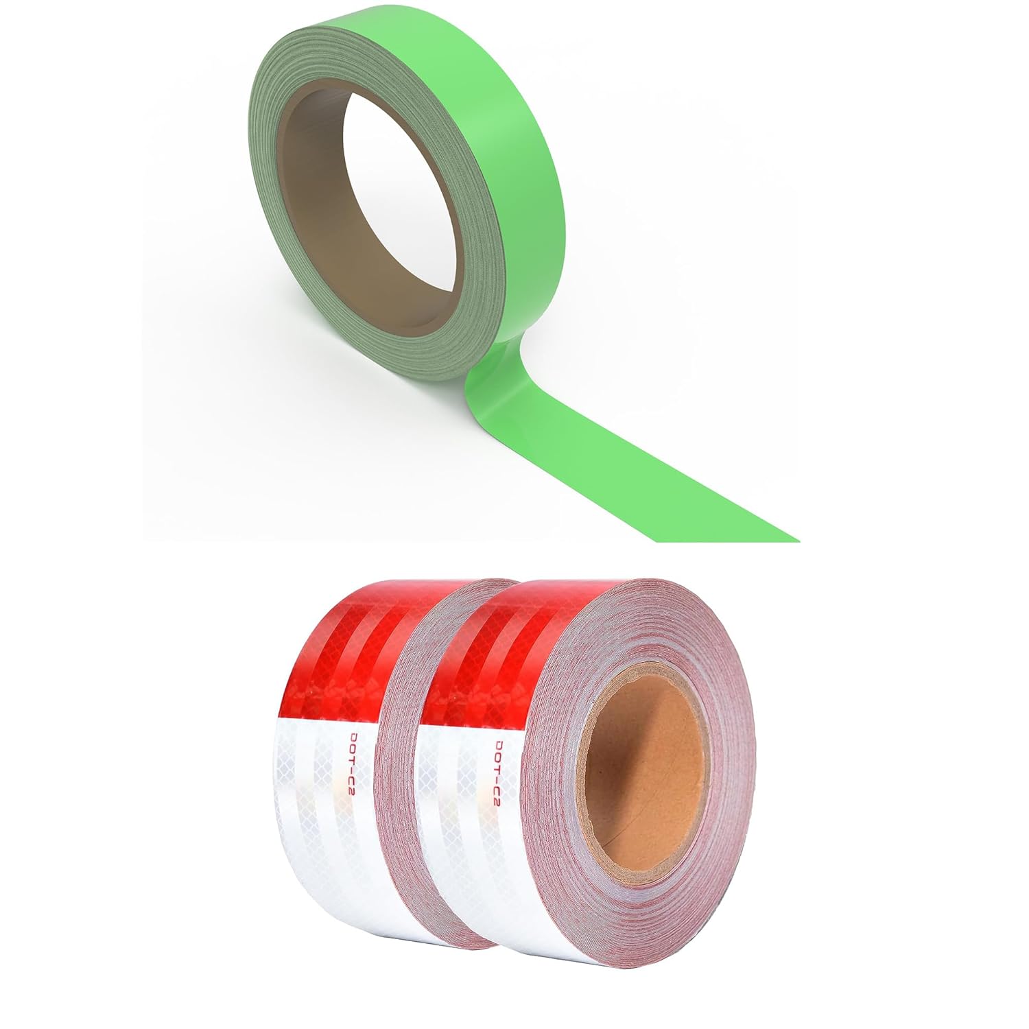 SWRT Red White Reflective Tape 2 Inch x 200 FT and Glow in The Dark Tape 33FT x 0.5 Inch