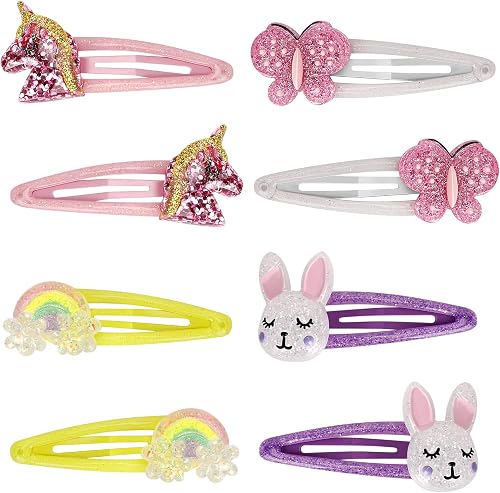 Butterfly Snap Hair Clips Rainbow No Slip Metal Hair Clips Girls Sparkly Unicorn Hair Accessories Toddlers Kids Hair Clips Colorful Rabbit Barrette Hair Pins for Party Birthday Gift Supplies Favors