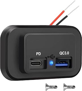 1pc 12V USB Outlet, Dual Quick Charge 3.0 12V Socket USB Charger and PD Type-C (USB C), 12V 24V USB Charger Waterproof Power Socket Adapter Car Charger Adapter for RV Marine Motorcycle Truck Golf Cart