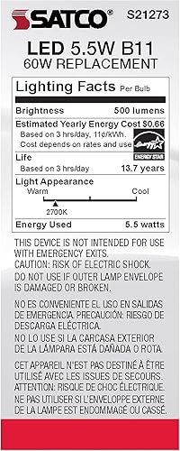 Miniatura 8 de Satco Bombillas LED E12 de 55 vatios 2700 K clasificación de 15000 horas regulable paquete de 6