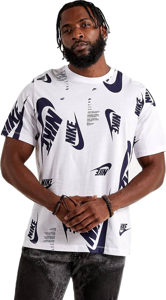 関税/送料込★ Nike NSW Club T-Shirt NSW AOP Club Tee Mens Tshirt (White) Size Medium at Amazon