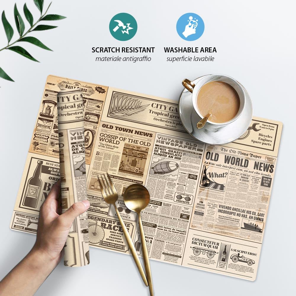 Tovagliette Americane Lavabili 4pz - Design Mattoncini, 45x32 Cm, Antigraffio E Resistente Al Calore - Foto 5