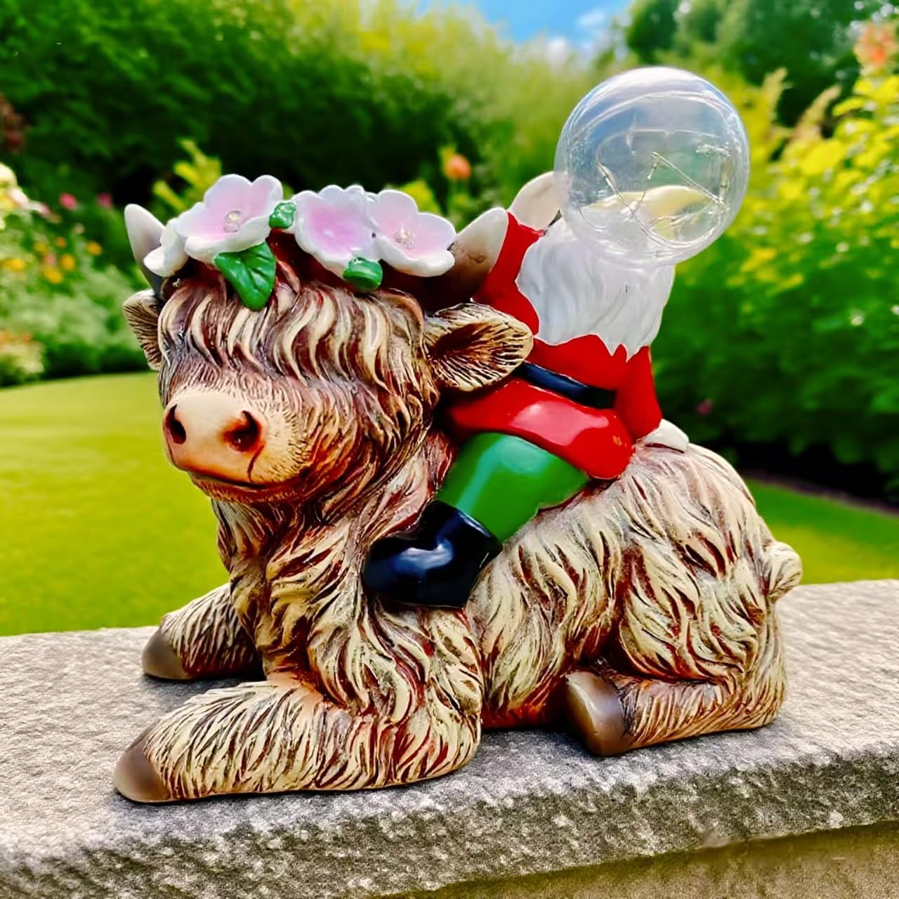 HARUHI Solar Garden Statue LED Outdoor Garden Decor Funny Animal Sculpture for Yard Patio Lawn Weatherproof Resin Birthday Art Gift（Gnome Blowing Bubbles）