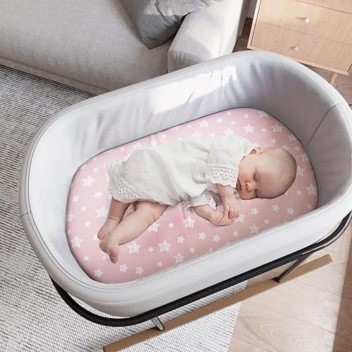 Miniatura 3 de Juego de sábanas de moisés para bebé, ajuste universal para colchón ovalado, reloj de arena y rectangular, color rosa