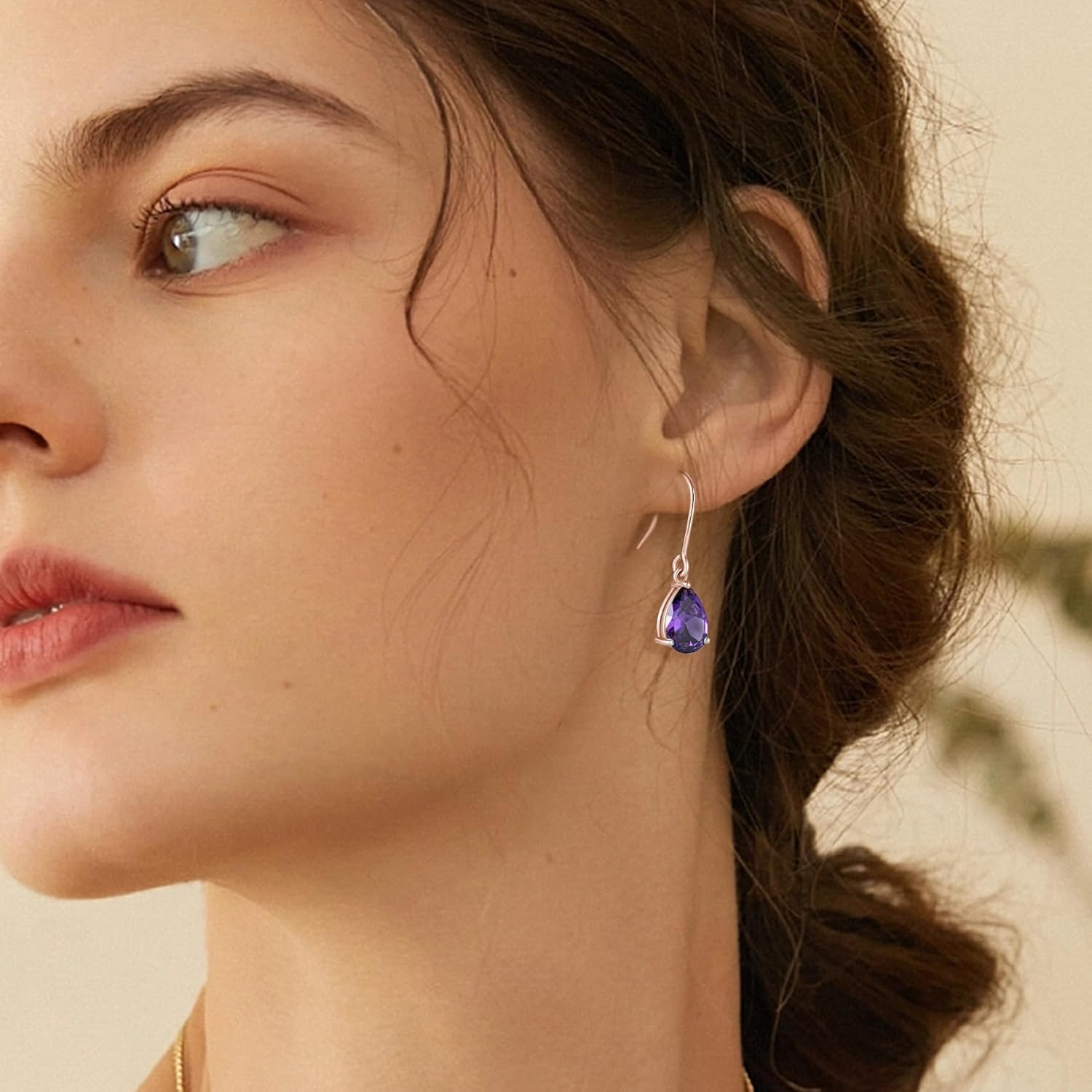 925 Sterling Silver 7x10MM Teardrop Birthstone Earrings, Solitaire Dangle Fish Hook Earrings for Women, Prom Jewelry Gifts - Image 2