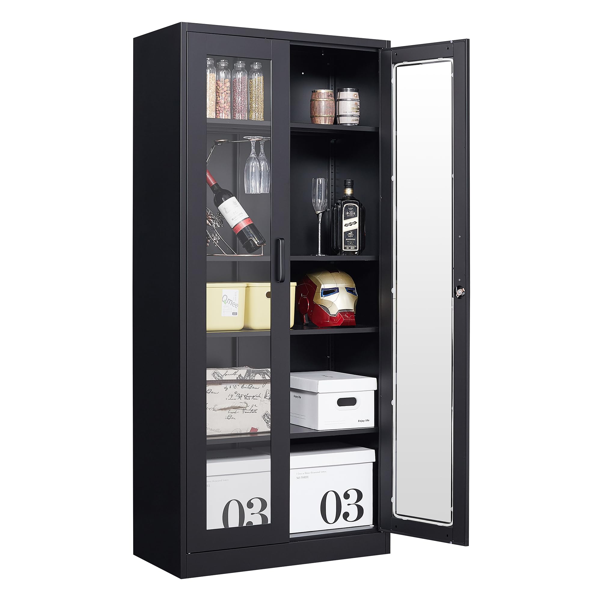 LISSIMO 71'' Glass Display Cabinet, Metal Storage Cabinet Bookcase