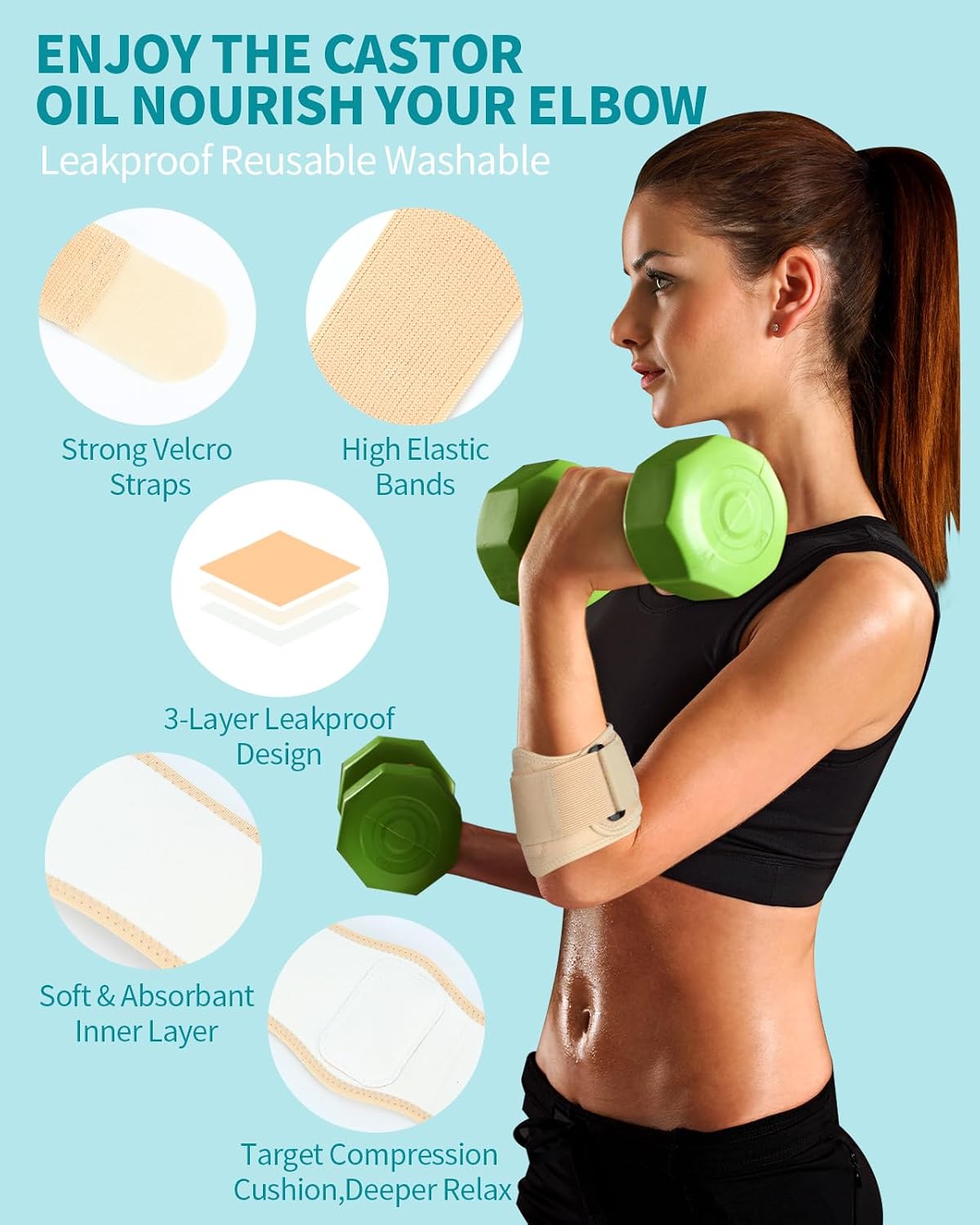 Castor Oil Pack Wrap for Tennis & Golfer's Elbow Castor Oil Wrap Tennis Elbow Brace Strap for Tendonitis Relief for Women Men Right & Left Hands,1 Per Pack S-M