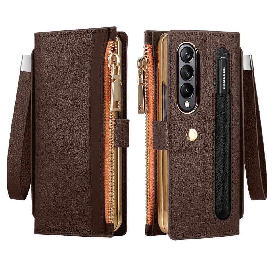 Protection Z Fold 7 cuir marron anti-choc pour éviter les rayures d'écran