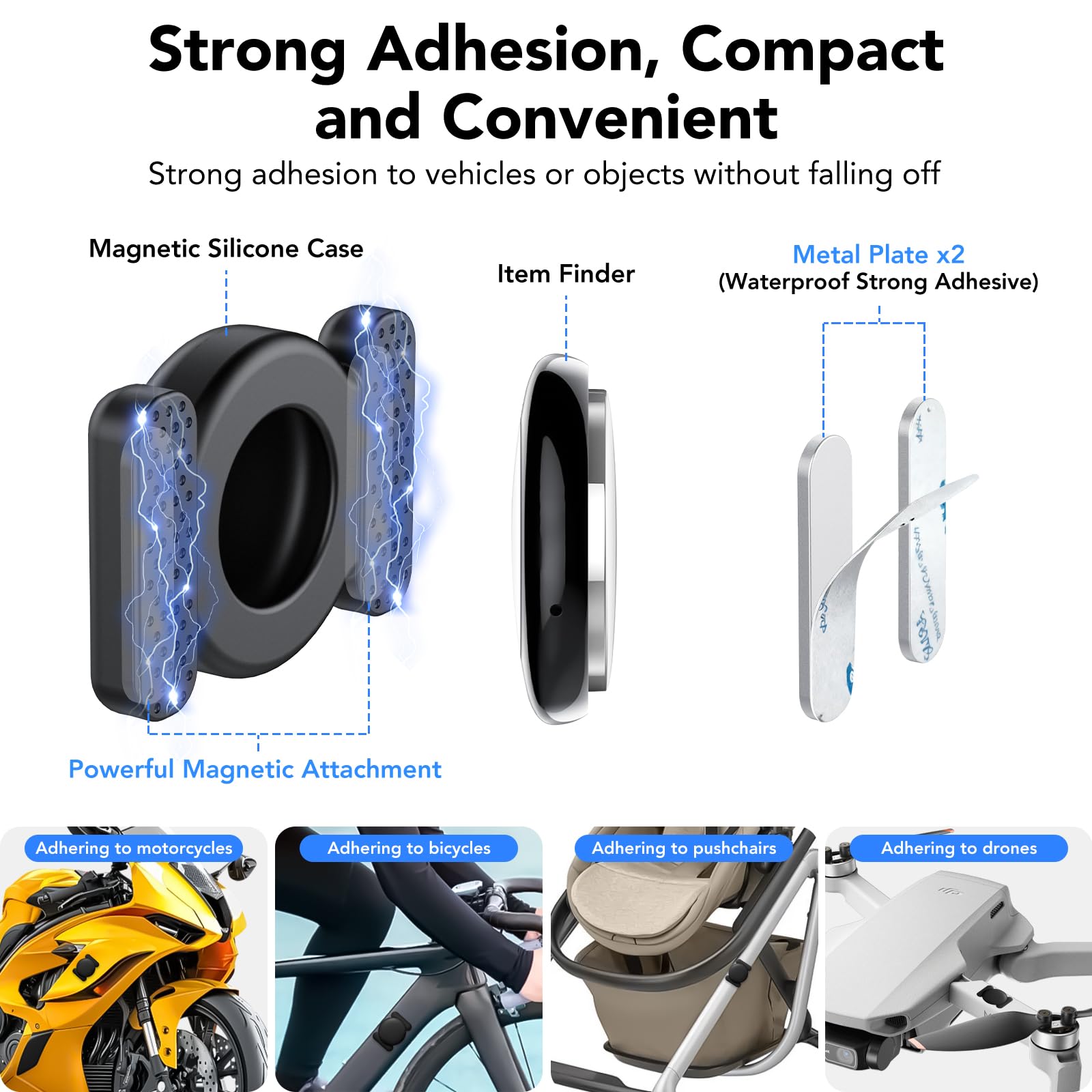 Buscador de Objetos Bluetooth 4 Piezas, Air Tracker Tag Compatible con Apple Buscar(Sólo iOS), Localizador para Llaves, Cartera, Equipaje, Mochila, IP68 Impermeable