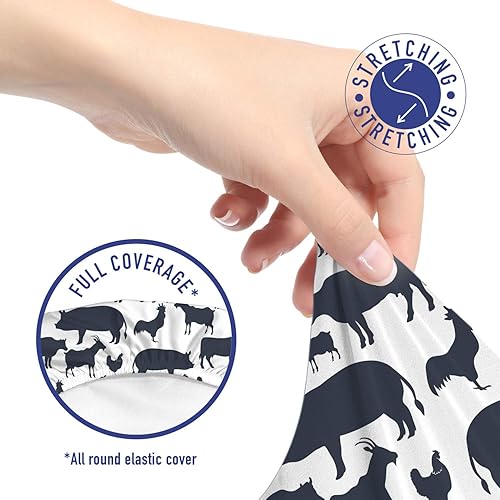 Miniatura 5 de Ambesonne Funda para silla de oficina de ganado, diseño de silueta de animales de granja para tema de agricultura, funda de tela decorativa elástica