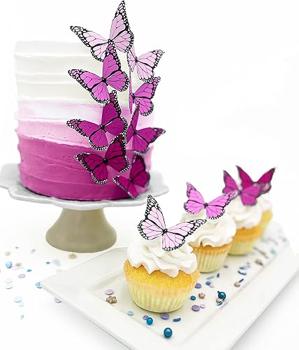 Mariposas comestibles Ombre Monarchs hechas en los Estados Unidos de primera calidad, adornos para pasteles y cupcakes, decoración (rosa)