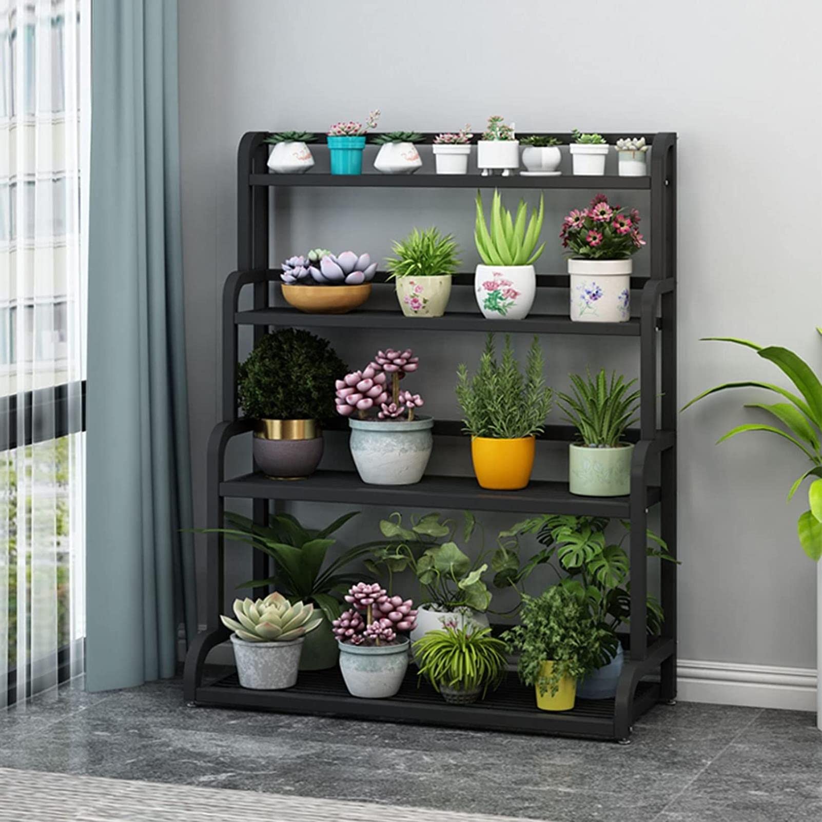 Étagère Échelle Pour Pots de Fleurs, Supports Pour Plantes, Support de Fleurs D'Intérieur À 4Ux, Étagère de Jardinière D'Extérieur Pour Balcon, Étagère de Rangement - Noir/50 * 40 * 102Cm