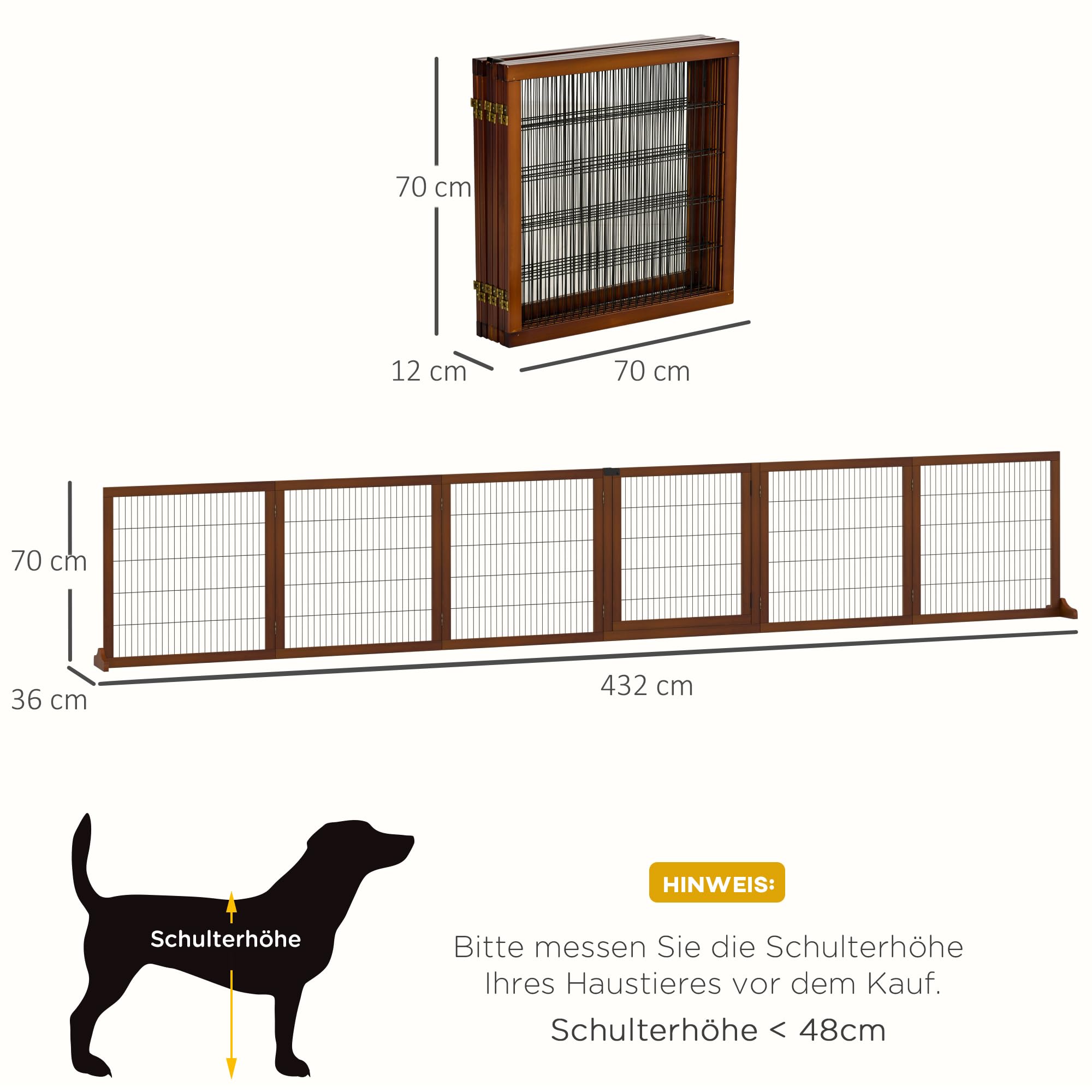 PawHut Barrera para Perros de 6 Piezas, 432 x 70 cm, Puerta de Seguridad Plegable con 2 Patas de Apoyo y Puerta Independiente para Pasillos y Escaleras