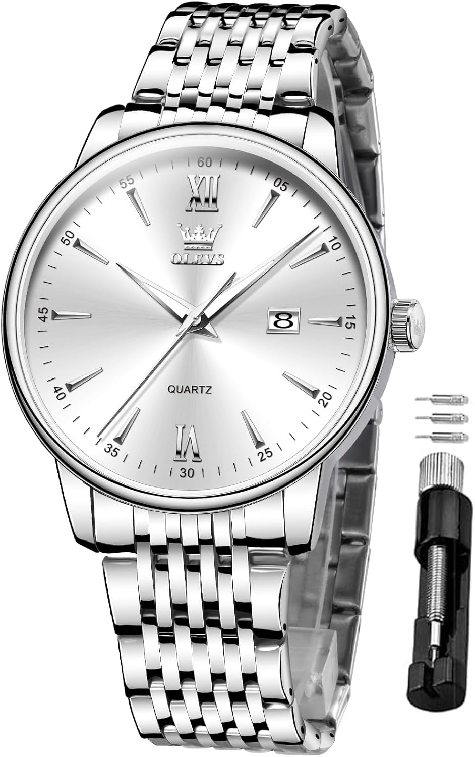 OLEVS Mens Watches Dress Waterproof Watch with Date Day Analog Quartz Casual Wrist Watch Large Number Classic Luxury Luminous Scales 41mm Big Face Easy Read Reloj para Hombre