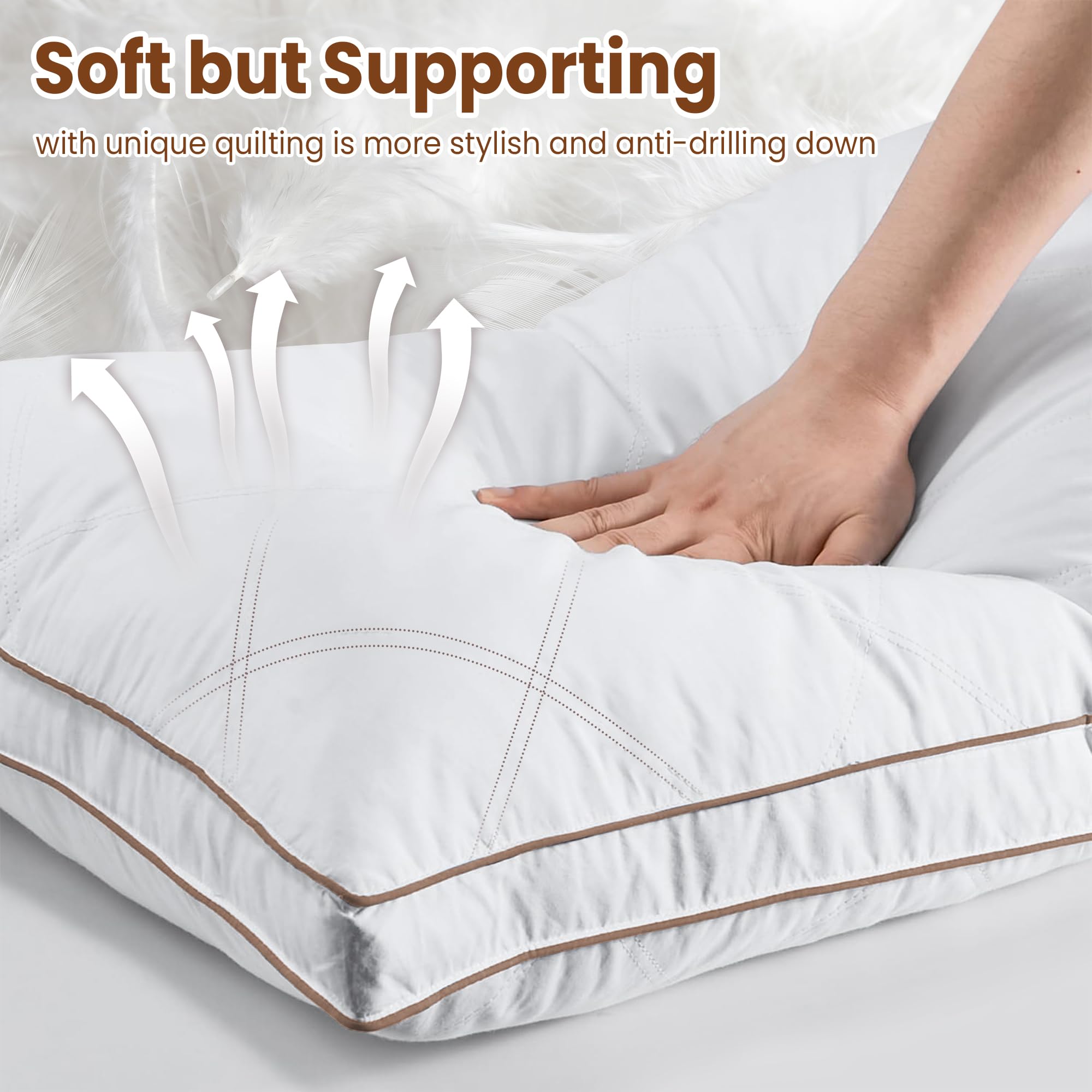 Deodar Cuscino in Piuma e Piumino 46X66X5cm Set di 2, Organica Lussuoso Cuscini Letto D'Albergo a 3 Camere, Federa Puro Cotone, Lavabile, Certificato Öko-Tex e RDS, Set di 2