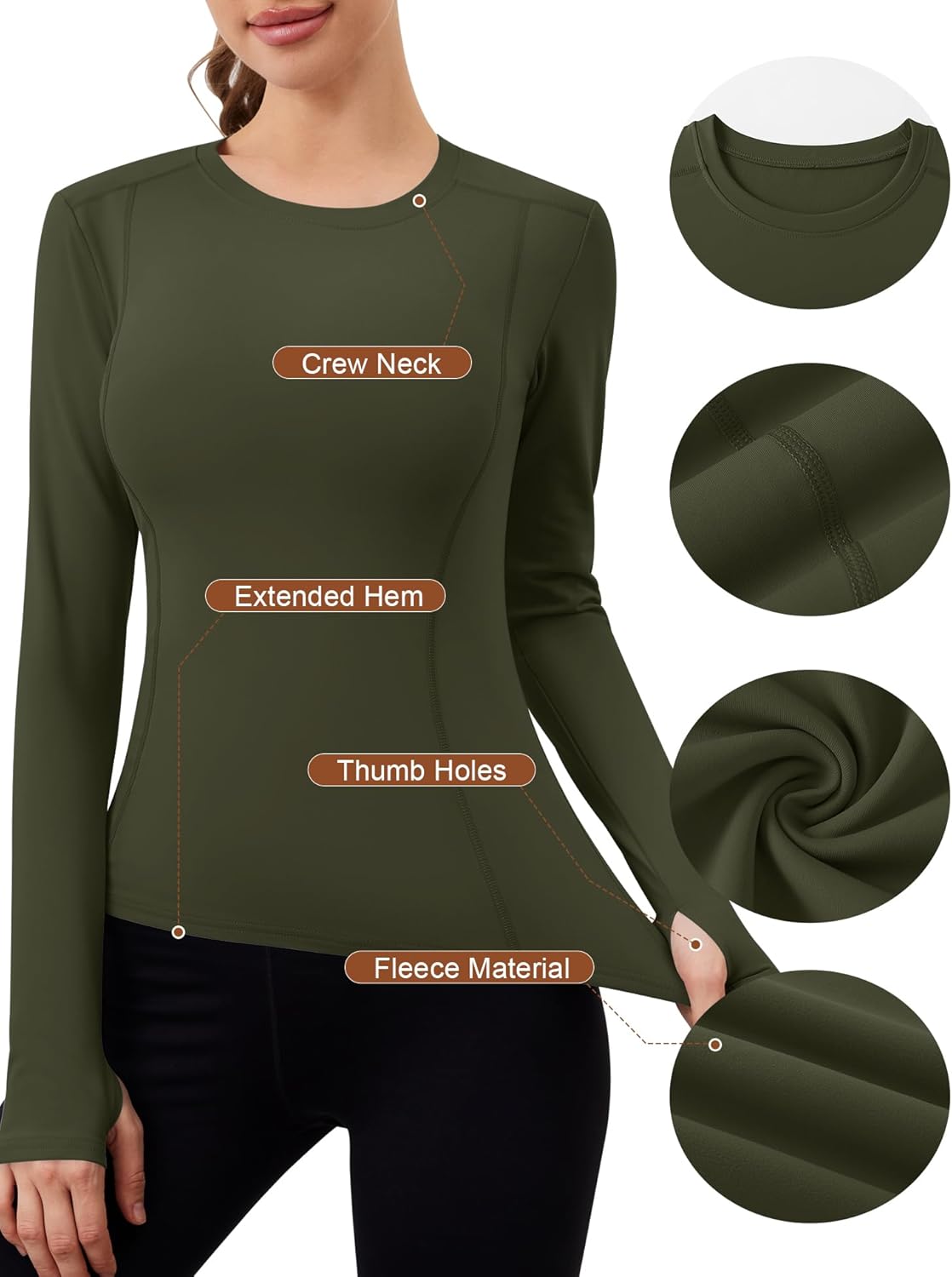 Loovoo Womens Thermal Fleece Lined Workout Shirts Athletic Compression Tee Long Sleeve Yoga Gym Basic Tops - Image 4