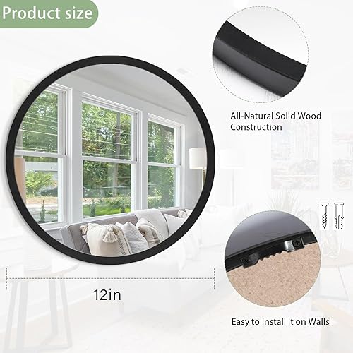 Miniatura 2 de Espejo de pared circular negro para baño, espejo redondo colgante para sala de estar, tocador, dormitorio