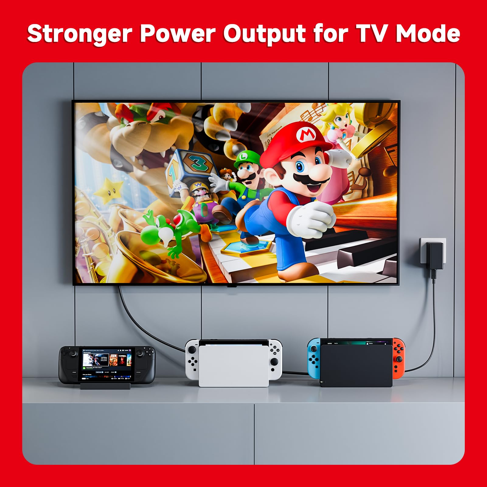 Charger for Nintendo Switch, 45W AC Adapter Fast Charging with 5ft Detachable USB C Cable, Compatible with Switch/OLED/Lite, Steam Deck, Support TV Mode, Original Quality