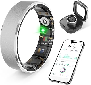 Smart Health Ring, Featuring Heart Rate, Stress and Sleep Monitoring Functions, Compatible with iPhone and Android, Waterproof Fitness Tracker for Women & Men, No Subscription Fee. (Silver, 10)