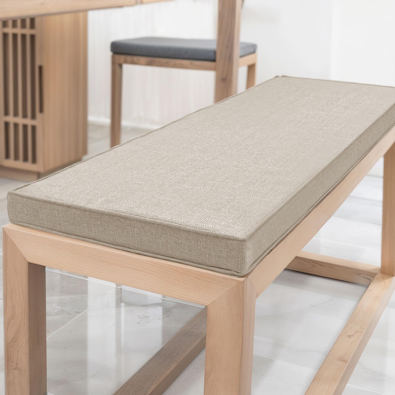 YFHT Bench Cushion, Washable Linen Bench Pad with Non-Slip Bottom and Piping, Long Seat Pad for Garden Bench, Patio, Indoor Window Seat, Hallway Bench and Rattan Chairs,Beige,150x40x5cm