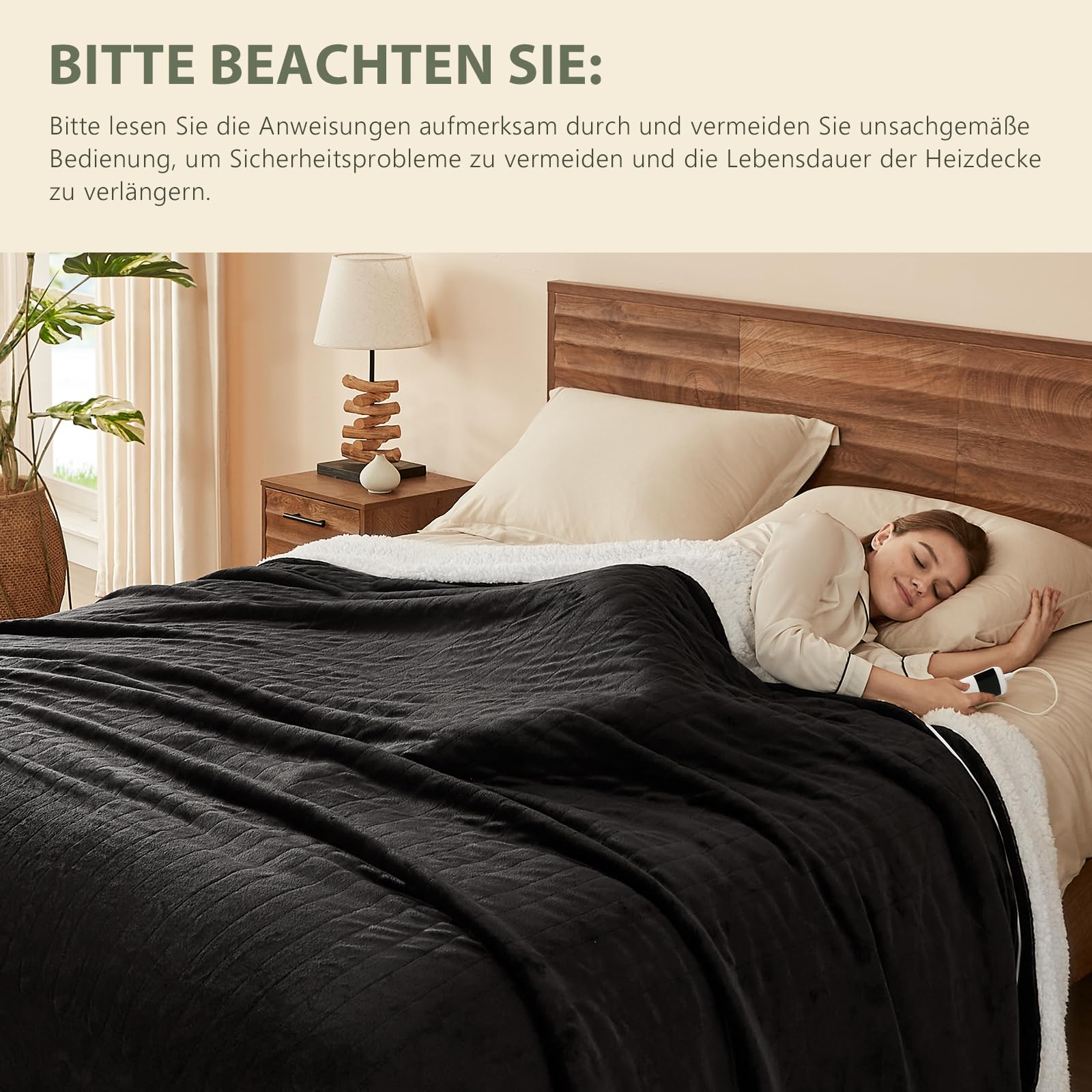 L'AGRATY Heizdecke,Wärmedecke 180x130cm,Wärme-heizdecke mit Abschaltautomatik,6 Heizstufen,10-Stunden-Timer,Wärmedecke Elektrisch mit Überhitzungsschutz Maschinenwaschbar(Schwarz)