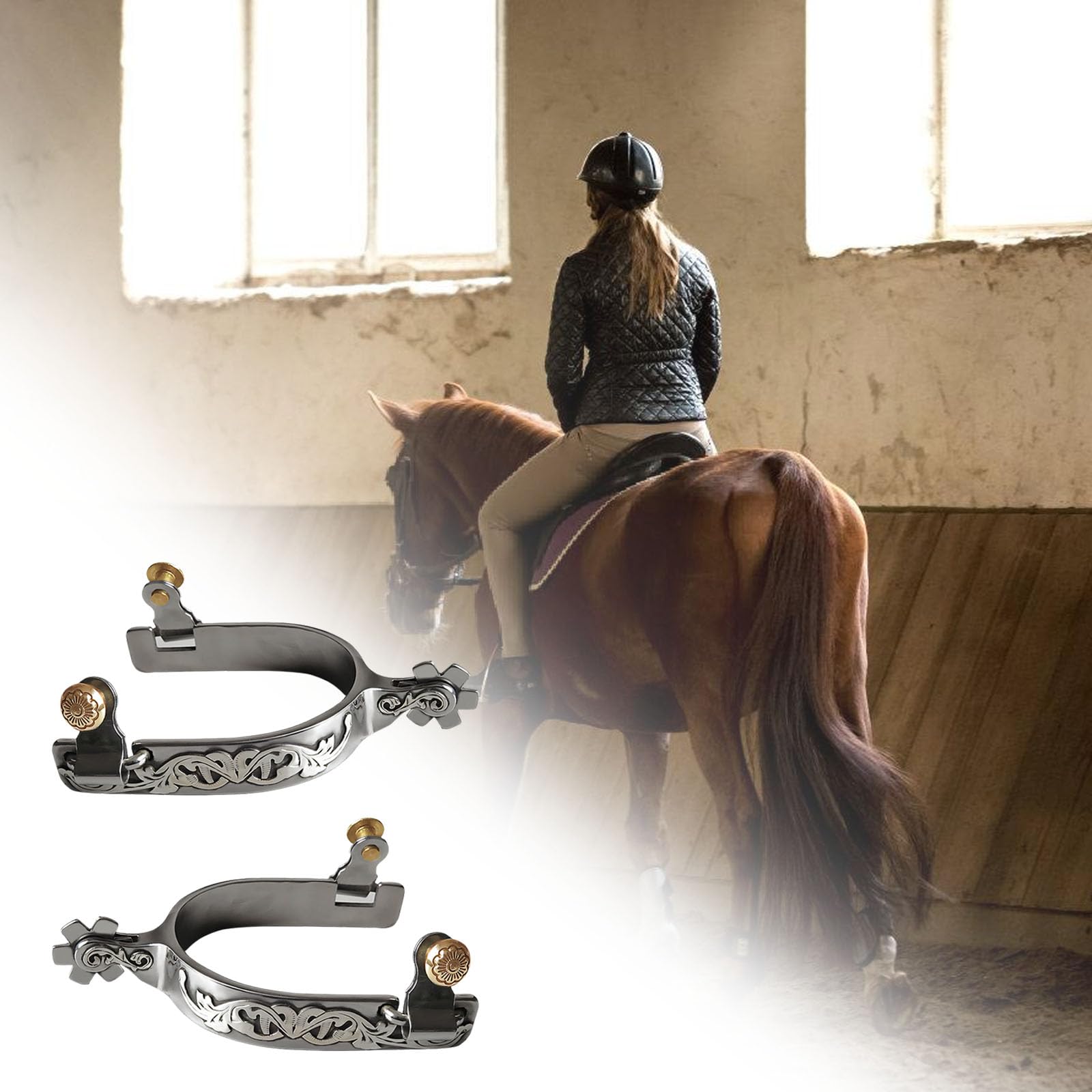 1 paio di speroni da uomo in stile occidentale con tonalità argento e decorazioni a forma di sole per appassionati di equitazione retrò attrezzature bronzo sperone da uomo
