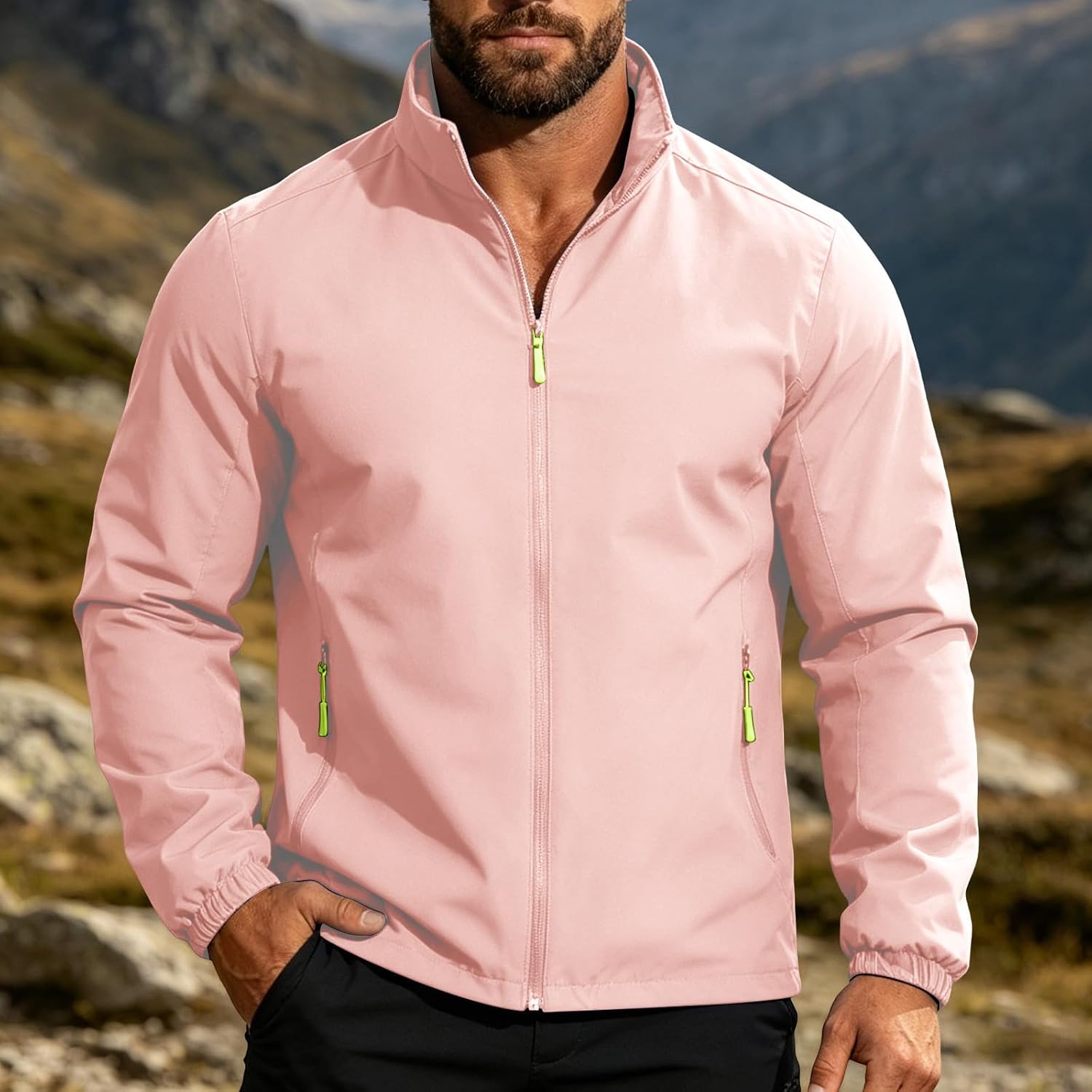 Mens Full Zip WindbreakerJackets Lightweight Waterproof Tactical Tee | Waterproof Pullover,Tactical Rain Coat,Fishing,Work,Construction,Workout,Athletic,Undershirt,Hiking,Outdoor,Winter