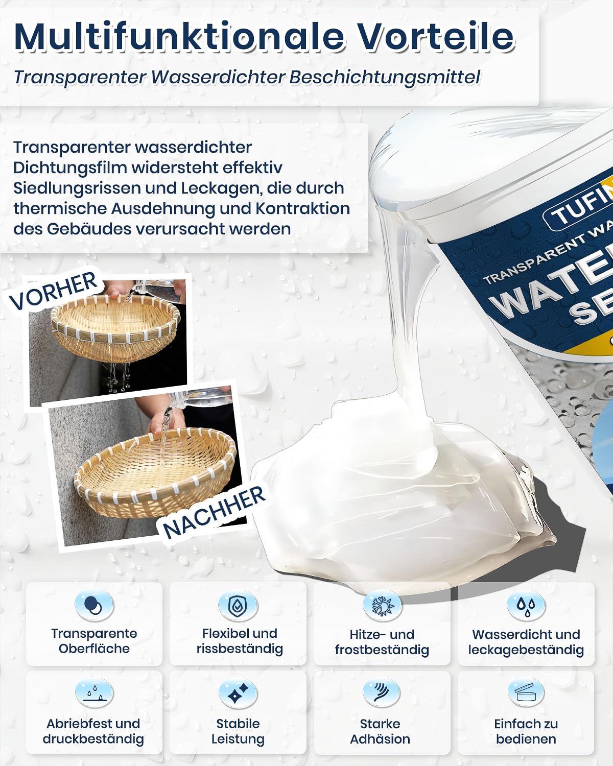 Transparenter Wasserdichter Beschichtungsmittel, 2KG Innen und Außen Dichtmasse Wasserdicht, Leck Wasserdichter Universalabdichtung Unsichtbare, Wasserdichte Dichtungsemulsion