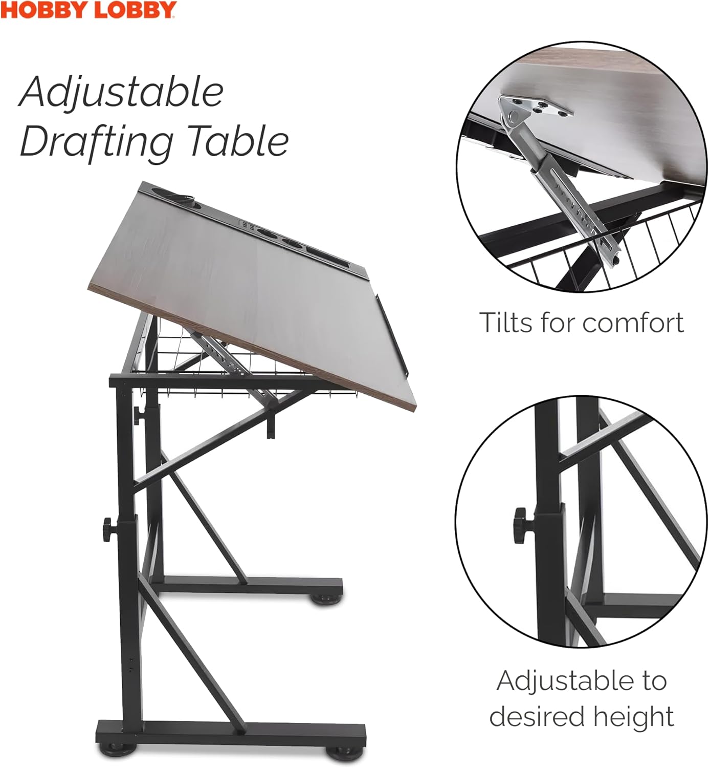 Curate + Colour Multimedia Wood Art Table for Adults - Sturdy & Adjustable Drafting Table w/ 3 Drawers, Pencil Cup, Tray & More - Freestanding & Easy to Assemble Paint Table - Versatile Art Tables