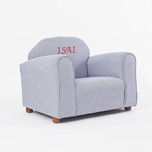 Miniatura 8 de Silla personalizada de cuadros para niños con bordado de nombre personalizado, tela de microgamuza suave, cojín acolchado, marco de madera, de 2 a 5