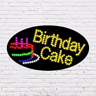 LED Birthday Cake Sign for Retail Business Displays |Advertising Electronic Light Up Sign for Windows Walls | 16"h x 30"W x 2"D