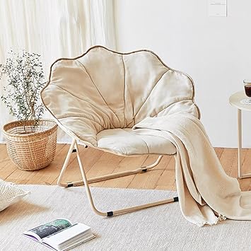 Reclining Chair, Moon Chair, Foldable, Lightweight, Stool, A Relax, Beige, Outdoor, Backrest, Lounge, Load Capacity, For Reading, Napping, Sun Lounger, Single Seat, Scandinavia, Stylish