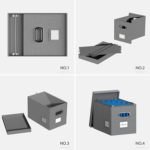 Miniatura 6 de Caja de archivos colgante con tapa, juego de 4 organizadores de archivos, caja de almacenamiento plegable de lino decorativo para oficinahogar (14 x