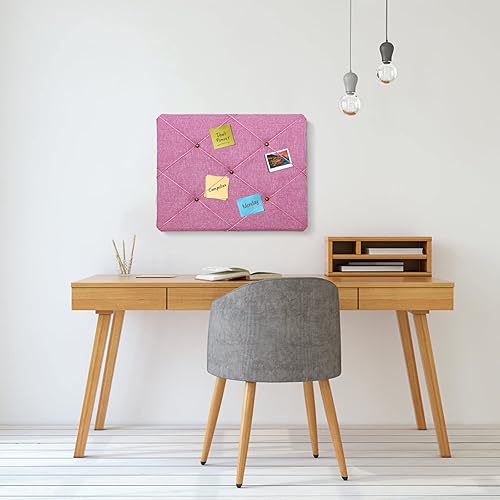 Miniatura 10 de Tablero de madera con lino de 20 x 16 pulgadas, tablero de anuncios para decoración de pared, pin para colgar con marco de madera, tablero de