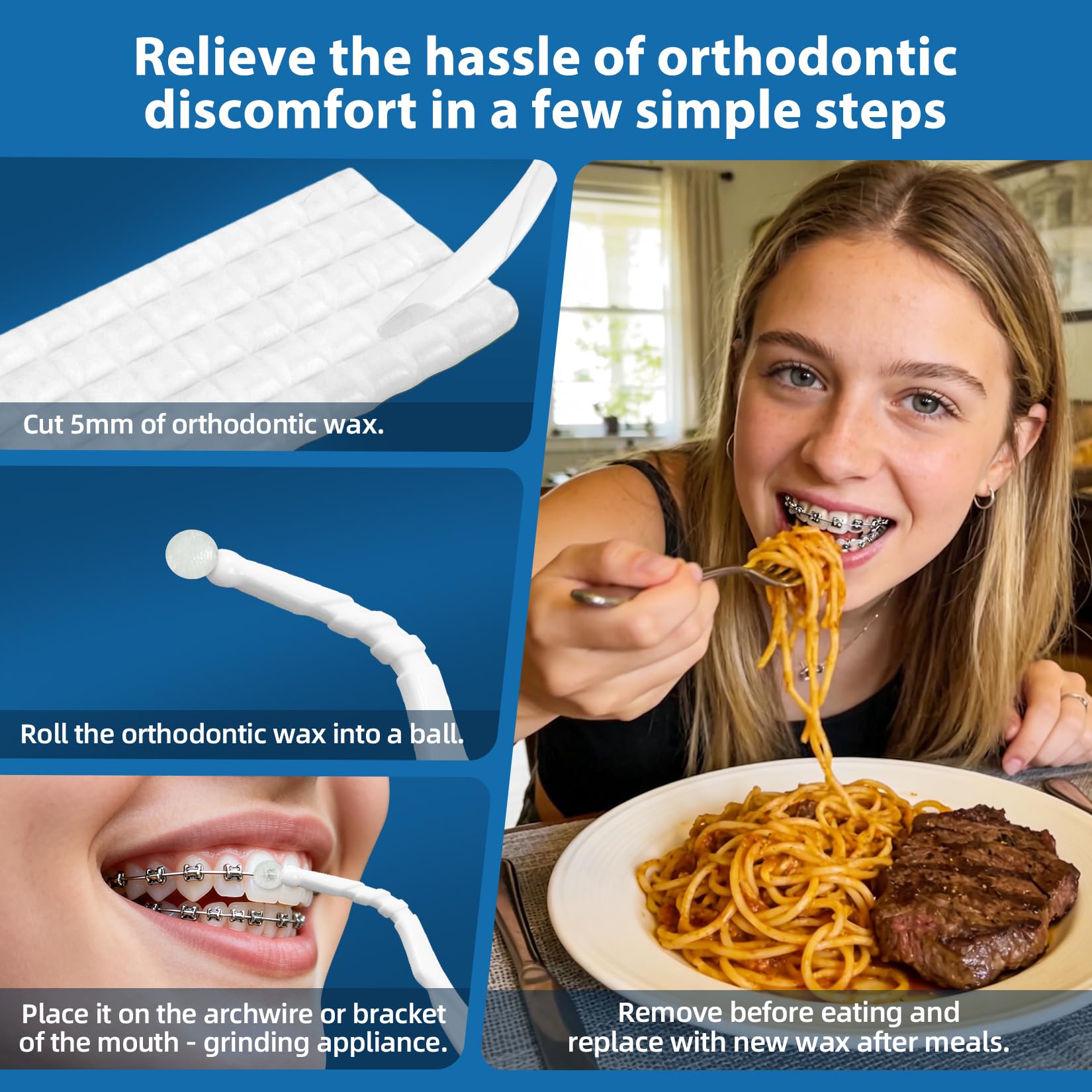 Lot de 10 boîtes de cire orthodontique pour appareils dentaires - 500 perles de cire dentaire prédécoupées - Sans danger pour les enfants et les adultes - Goût doux de menthe