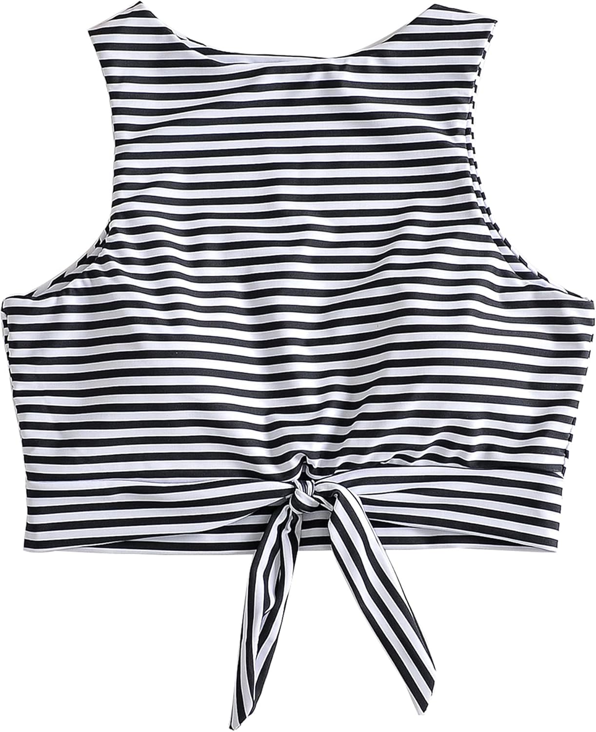 Women's Cut Out Tie Knot Front Scoop High Neck Tank Crop Top Bikini Swimsuit Top Only