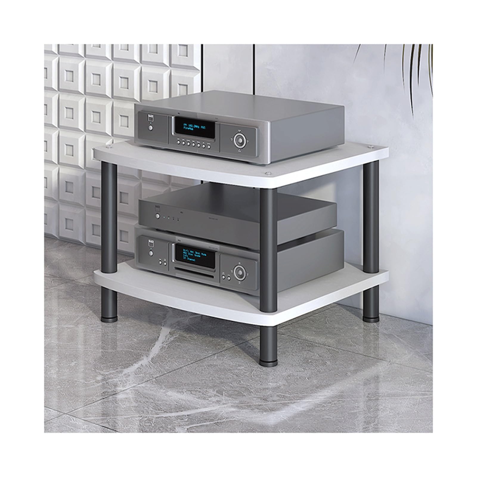 Drewniany stojak multimedialny AV, odtwarzacz CD, gramofon, stereo, wieża, stojak HiFi, konsola do gier, regał kina domowego (biały, 2 poziomy)